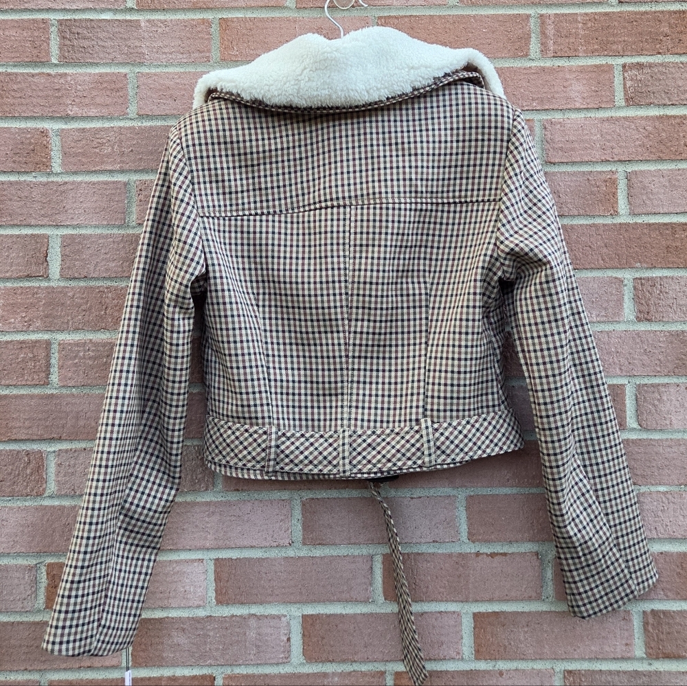 Avec Les Filles cropped Padded Shoulder Belted Plaid jacket Small - Picture 5 of 9